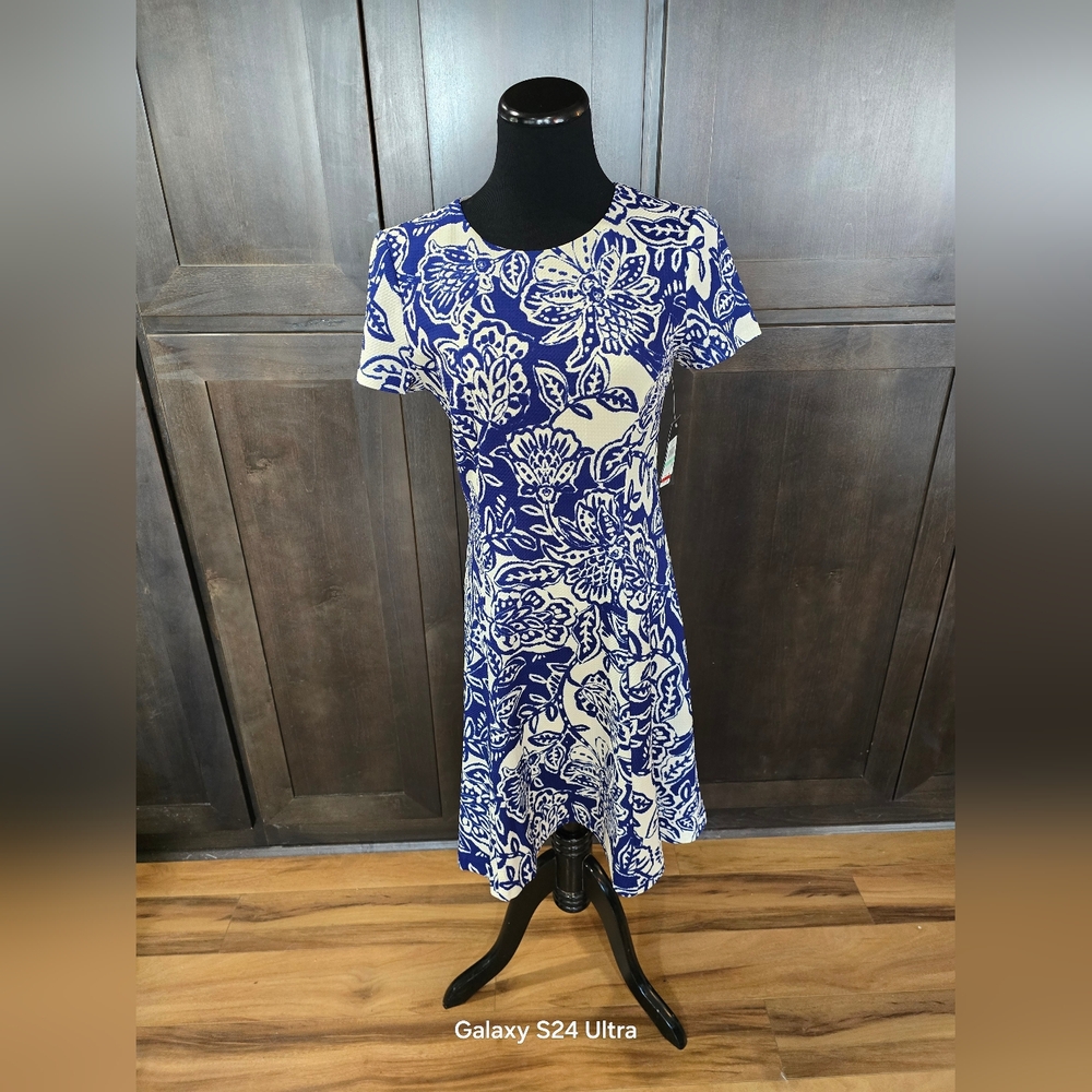 Floral Blue and White Knit Dress
